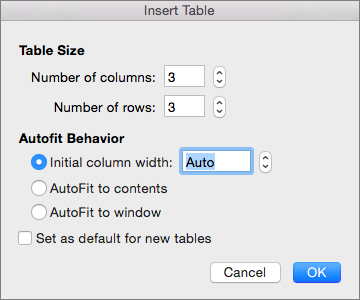 word for mac autofit table